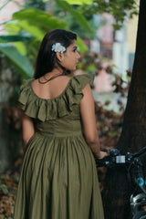 Olive green Mul cotton dress