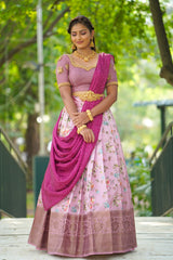 Onion Pink Embroidery Silk lehenga