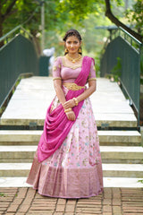 Onion Pink Embroidery Silk lehenga