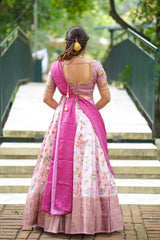 Onion Pink Embroidery Silk lehenga