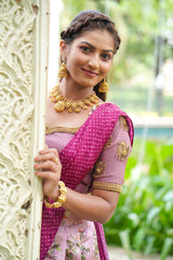 Onion Pink Embroidery Silk lehenga