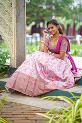 Onion Pink Embroidery Silk lehenga