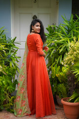 Orange Embroidery organza anarkali