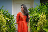 Orange Embroidery organza anarkali
