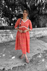 Orange Floral Cotton maxi Dress
