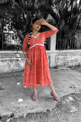 Orange Floral Cotton maxi Dress