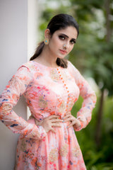 Orange Floral organza anarkali