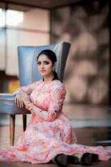 Orange Floral organza anarkali