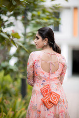 Orange Floral organza anarkali