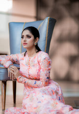 Orange Floral organza anarkali