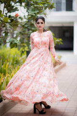 Orange Floral organza anarkali