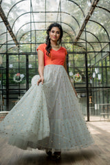 Orange Grey designer anarkali
