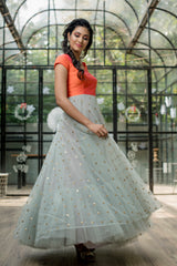 Orange Grey designer anarkali