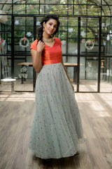 Orange Grey designer anarkali