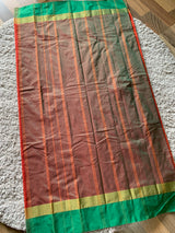 Orange Semi silk saree with Green blouse