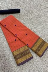 Orange checks chettinad cotton saree