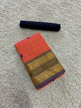 Orange checks chettinad cotton saree