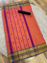 Orange checks chettinad cotton saree