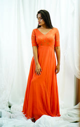 Orange georgette hand embroidered Anarkali