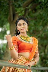 Orange silk lehenga