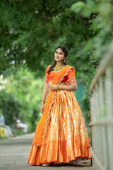 Orange silk lehenga