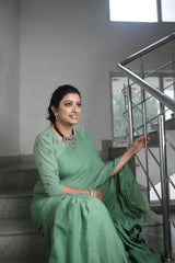 Pastel Green mul cotton plain saree