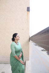 Pastel Green mul cotton plain saree