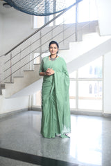 Pastel Green mul cotton plain saree