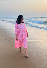Peach Floral Cotton Maxi Dress