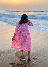 Peach Floral Cotton Maxi Dress