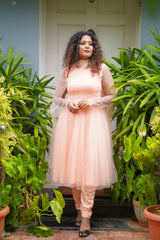 Peach Pearl Net Anarkali salwar