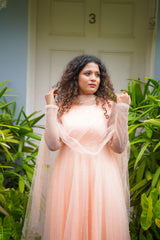 Peach Pearl Net Anarkali salwar