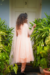 Peach Pearl Net Anarkali salwar