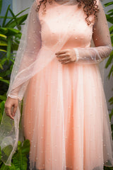 Peach Pearl Net Anarkali salwar