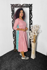 Pink - Blue wrap Cotton dress