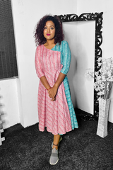 Pink - Blue wrap Cotton dress