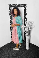 Pink - Blue wrap Cotton dress