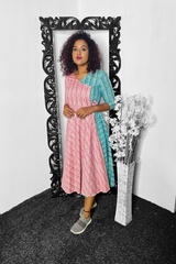 Pink - Blue wrap Cotton dress
