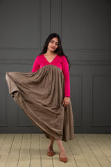 Pink - Brown Mul cotton dress (Top)