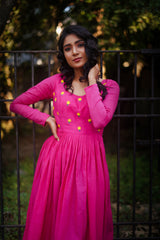 Pink Floral Embroidery Mul cotton dress (Top)