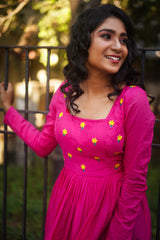 Pink Floral Embroidery Mul cotton dress (Top)