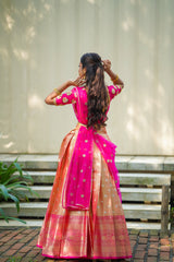 Pink Gold embroidery Silk lehenga