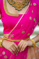 Pink Gold embroidery Silk lehenga