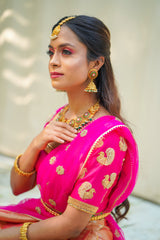 Pink Gold embroidery Silk lehenga