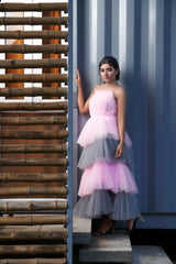 Pink Grey layered anarkali