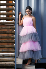 Pink Grey layered anarkali