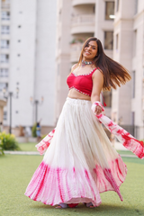 Pink Santoon tie & dye Lehenga