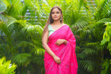 Pink & Blue mul cotton block printed saree