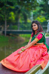 Pink & Green Embroidery Silk lehenga