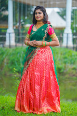 Pink & Green Embroidery Silk lehenga